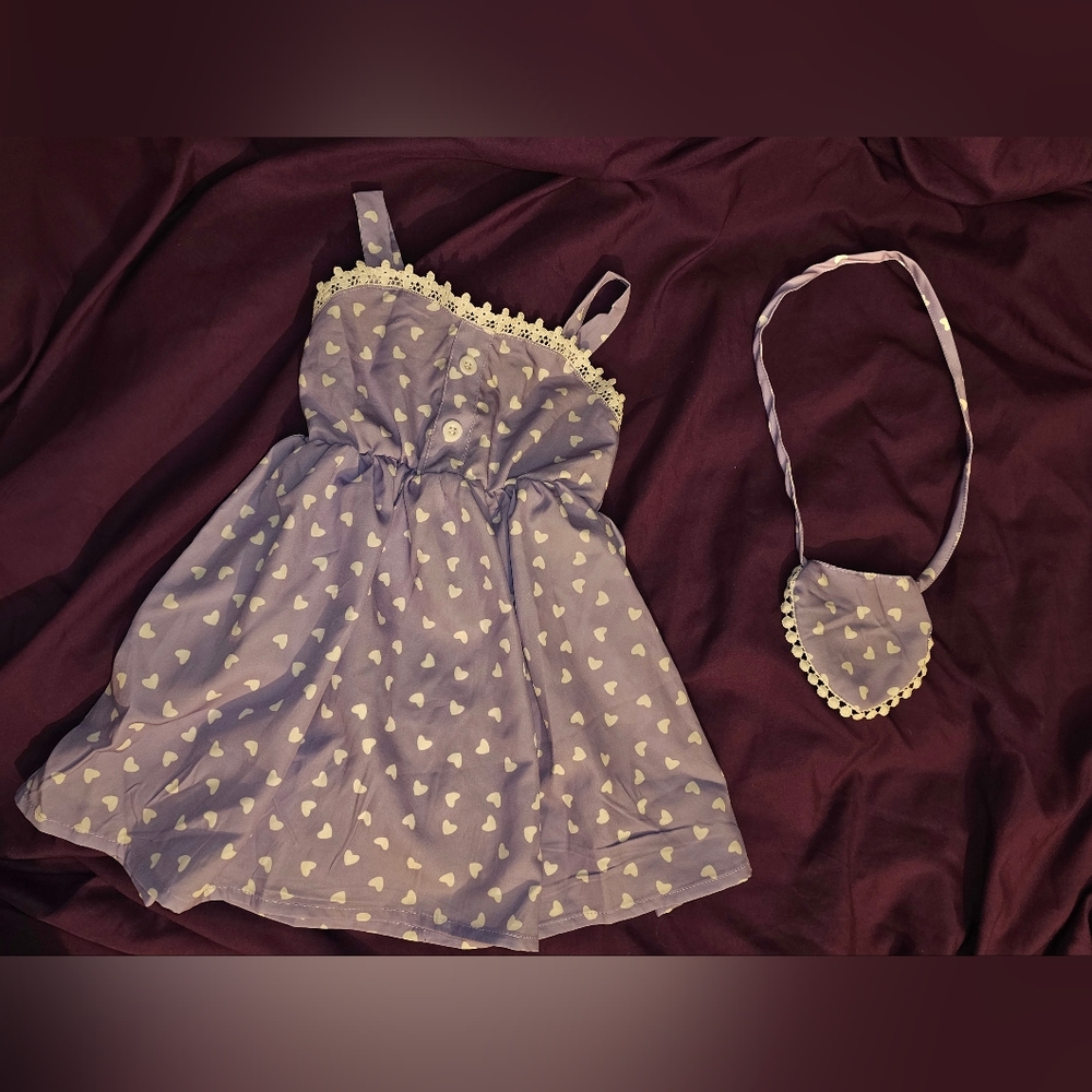 Heart Print Lace Trim Cami Dress & Accessory Bag